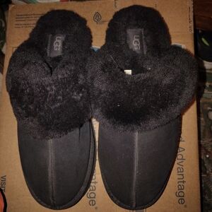 UGG Black Plush Slippers